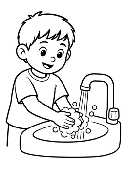 Free printable Boy Washing Hands At Sink coloring page