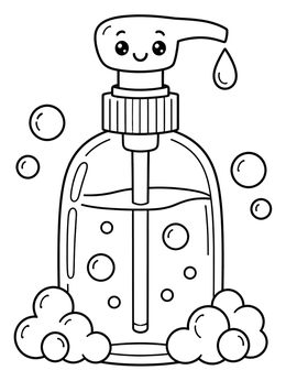 Free printable Cute Soap Bottle With Bubbles coloring page