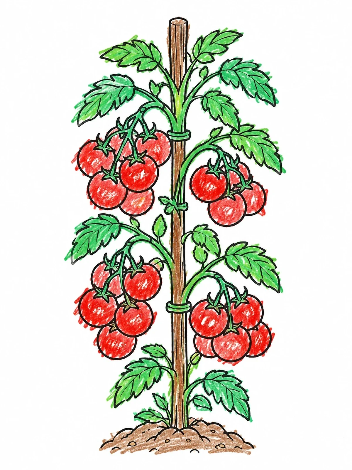 Colored example of the Tomato Plant On Garden Stake coloring page