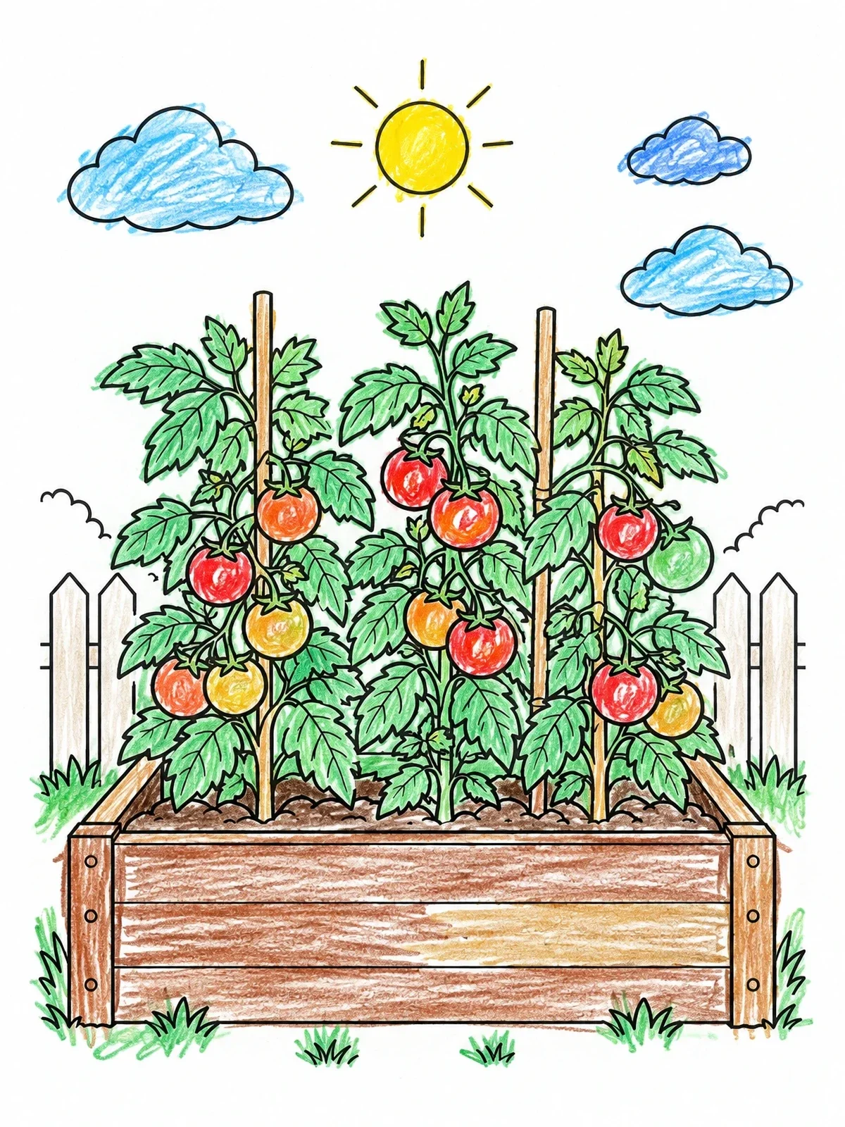 Colored example of the Tomato Plants In Raised Garden Bed coloring page