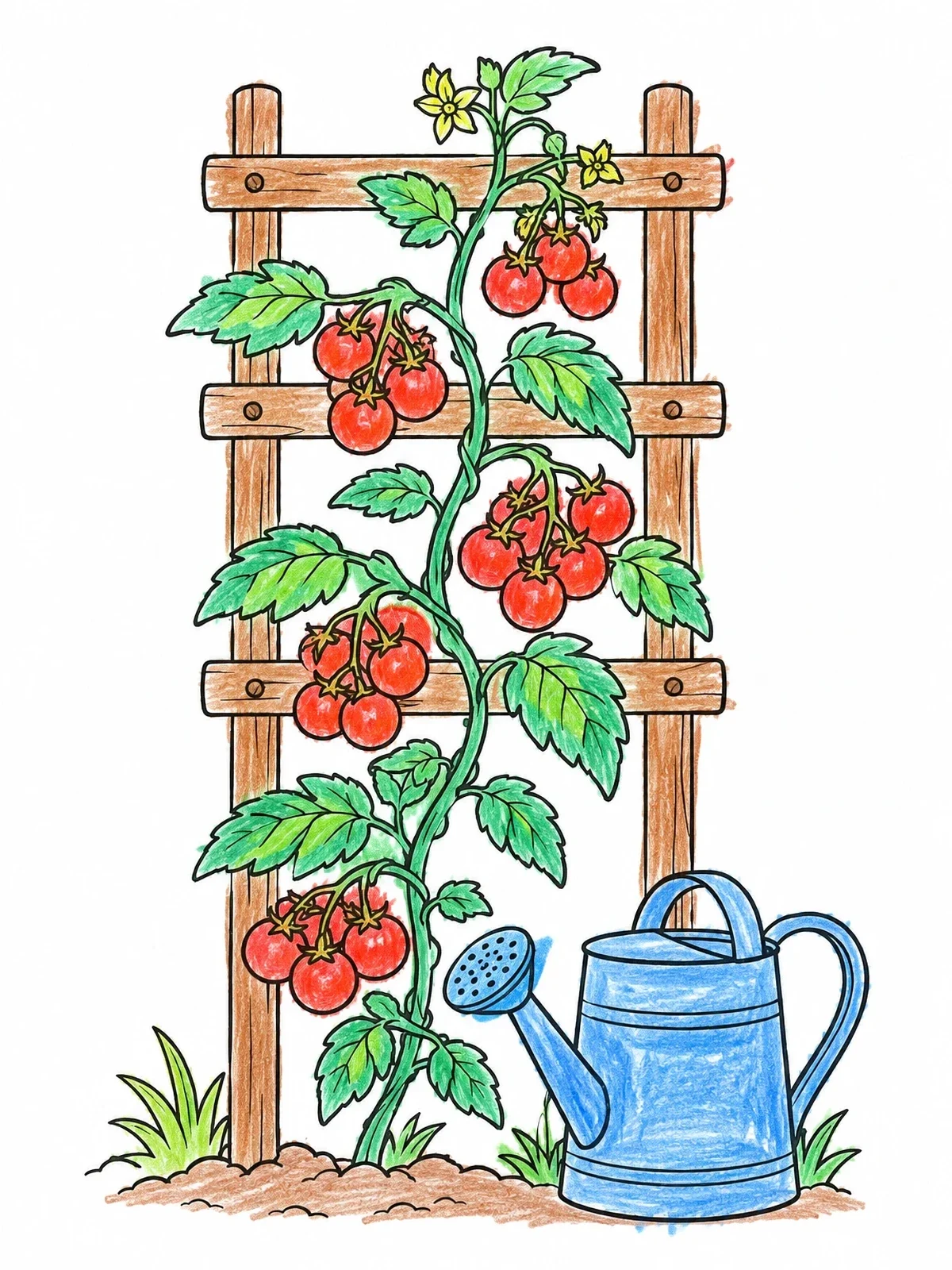 Colored example of the Tomato Vine On Garden Trellis coloring page