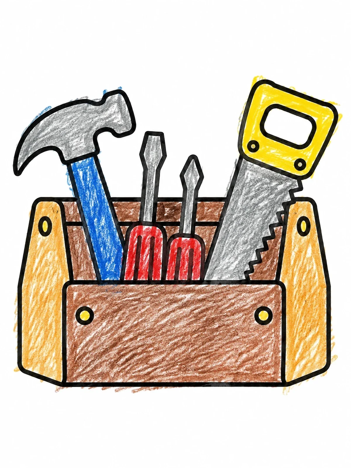 Colored example of the Toolbox With Hand Tools coloring page