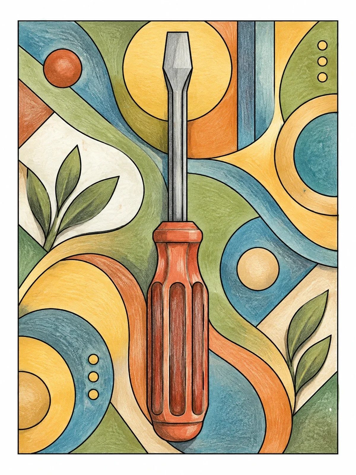 Colored example of the Abstract Flathead Screwdriver Art coloring page