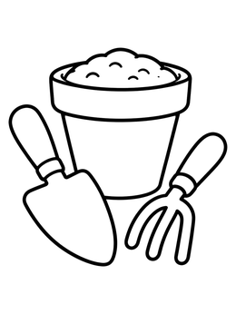 Free printable Flowerpot With Garden Trowel And Fork coloring page