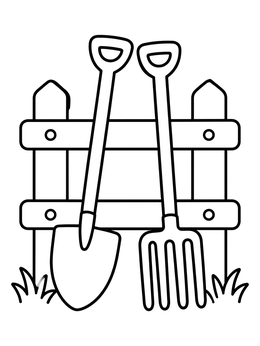 Free printable Garden Shovel And Pitchfork Fence coloring page