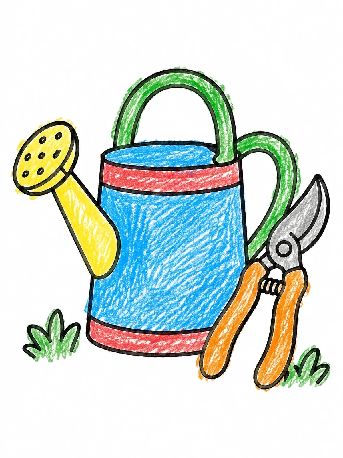 Colored example of the Garden Watering Can And Pruning Shears coloring page