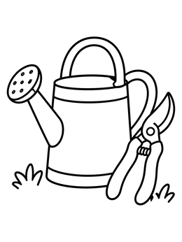 Free printable Garden Watering Can And Pruning Shears coloring page