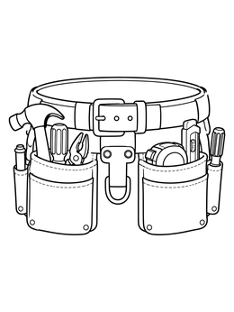 A handy leather utility belt with hammer and screwdrivers on this tools coloring page.
