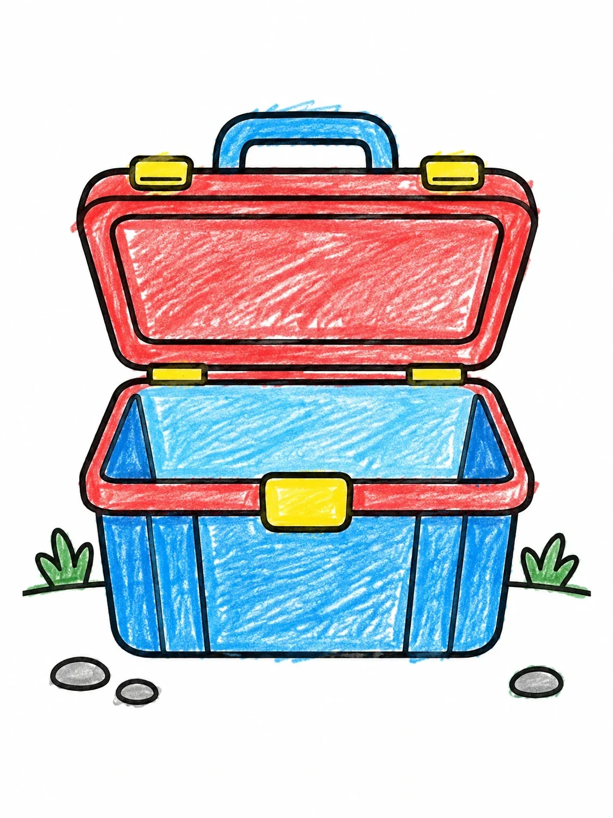 Colored example of the Open Empty Toolbox coloring page