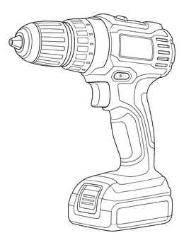 A detailed cordless drill on this tools coloring page.