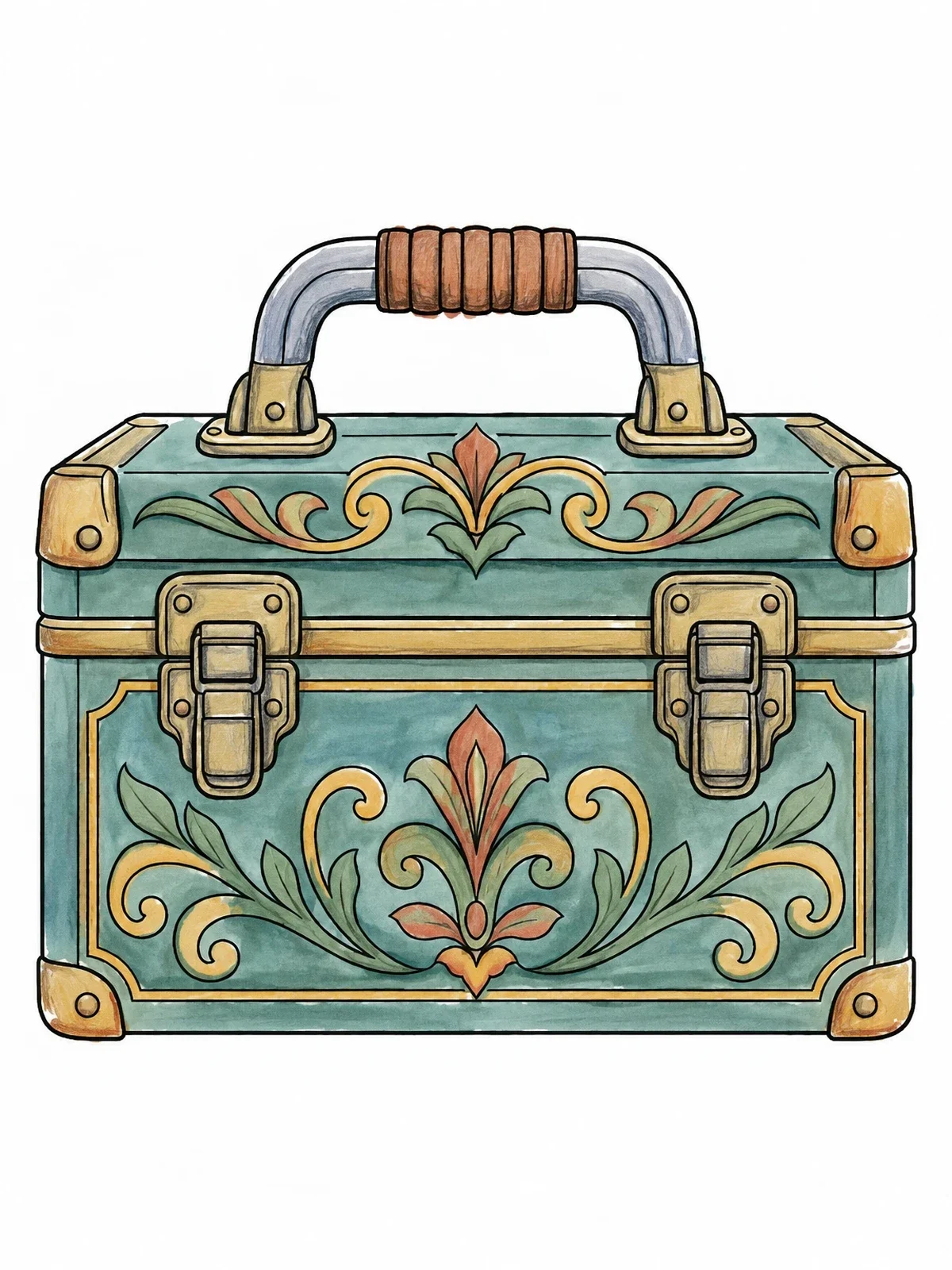 Colored example of the Vintage Toolbox With Floral Engravings coloring page