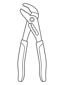 An adjustable water pump pliers on this tools coloring page with bold outlines.