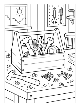 Free printable Wooden Toolbox On A Workshop Bench coloring page