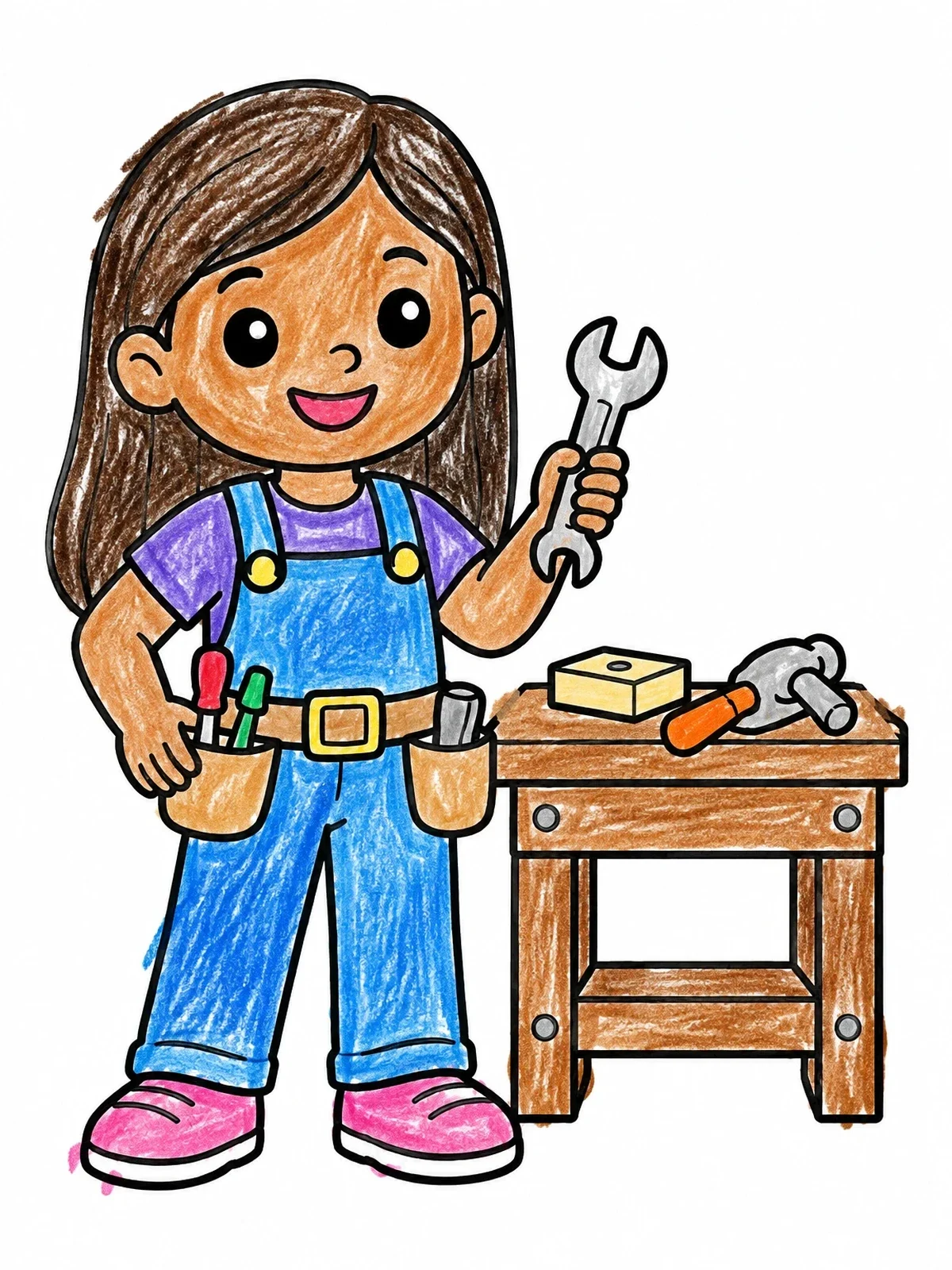 Colored example of the Young Builder At The Workbench coloring page