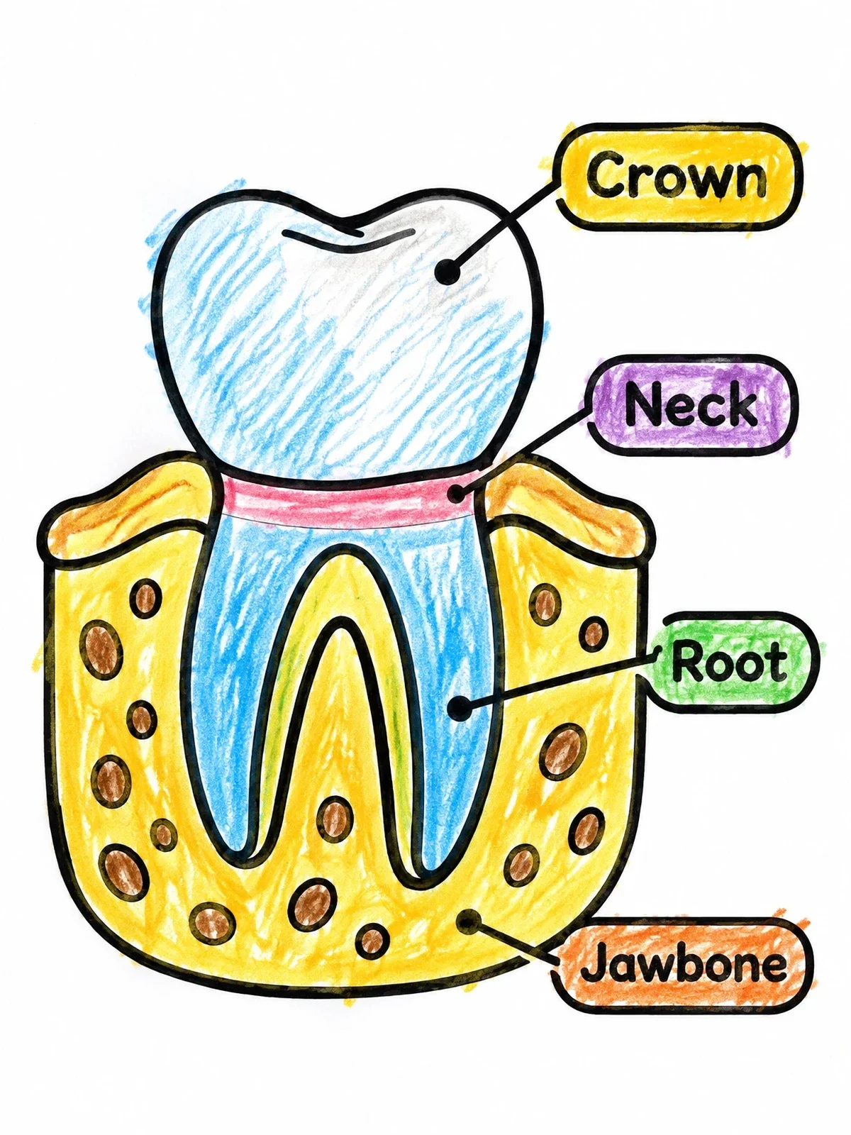 Colored example of the Tooth Anatomy With Labels coloring page