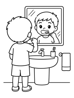 Free printable Child Brushing Teeth In Bathroom Mirror coloring page
