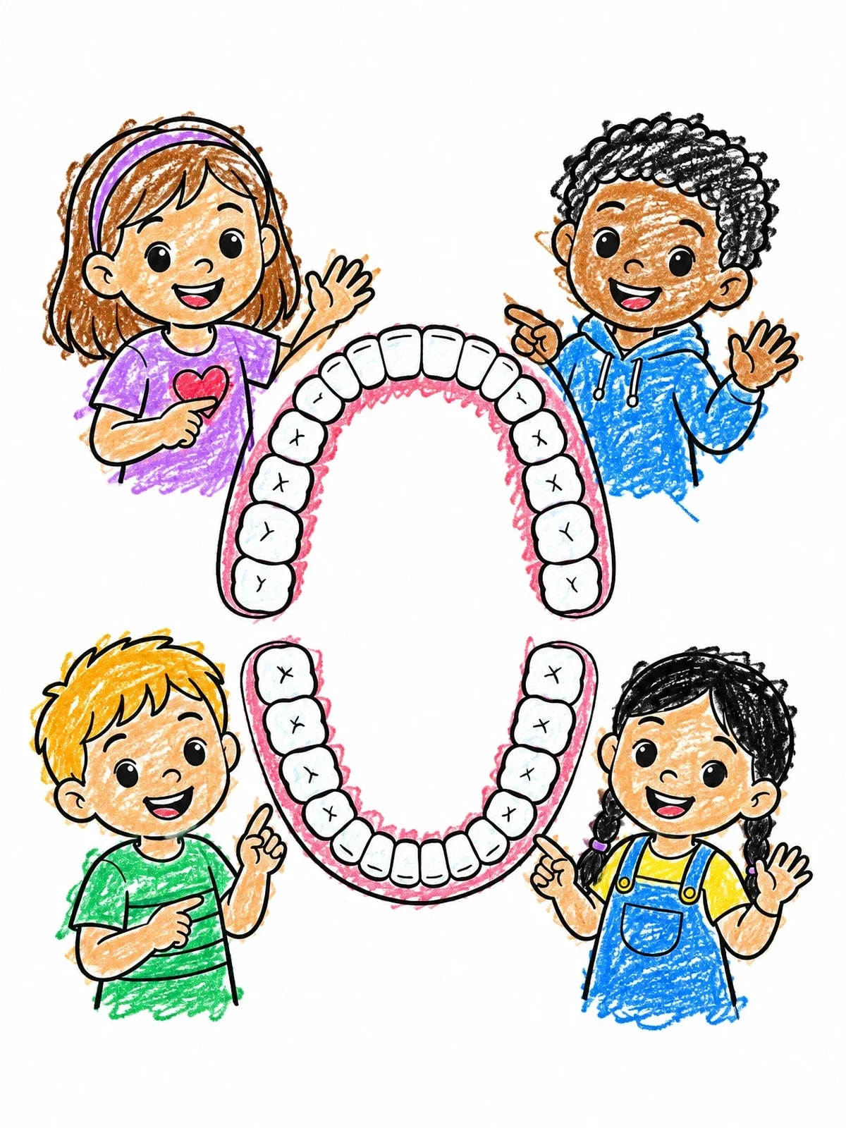 Colored example of the Children Learning Dental Arch Anatomy coloring page