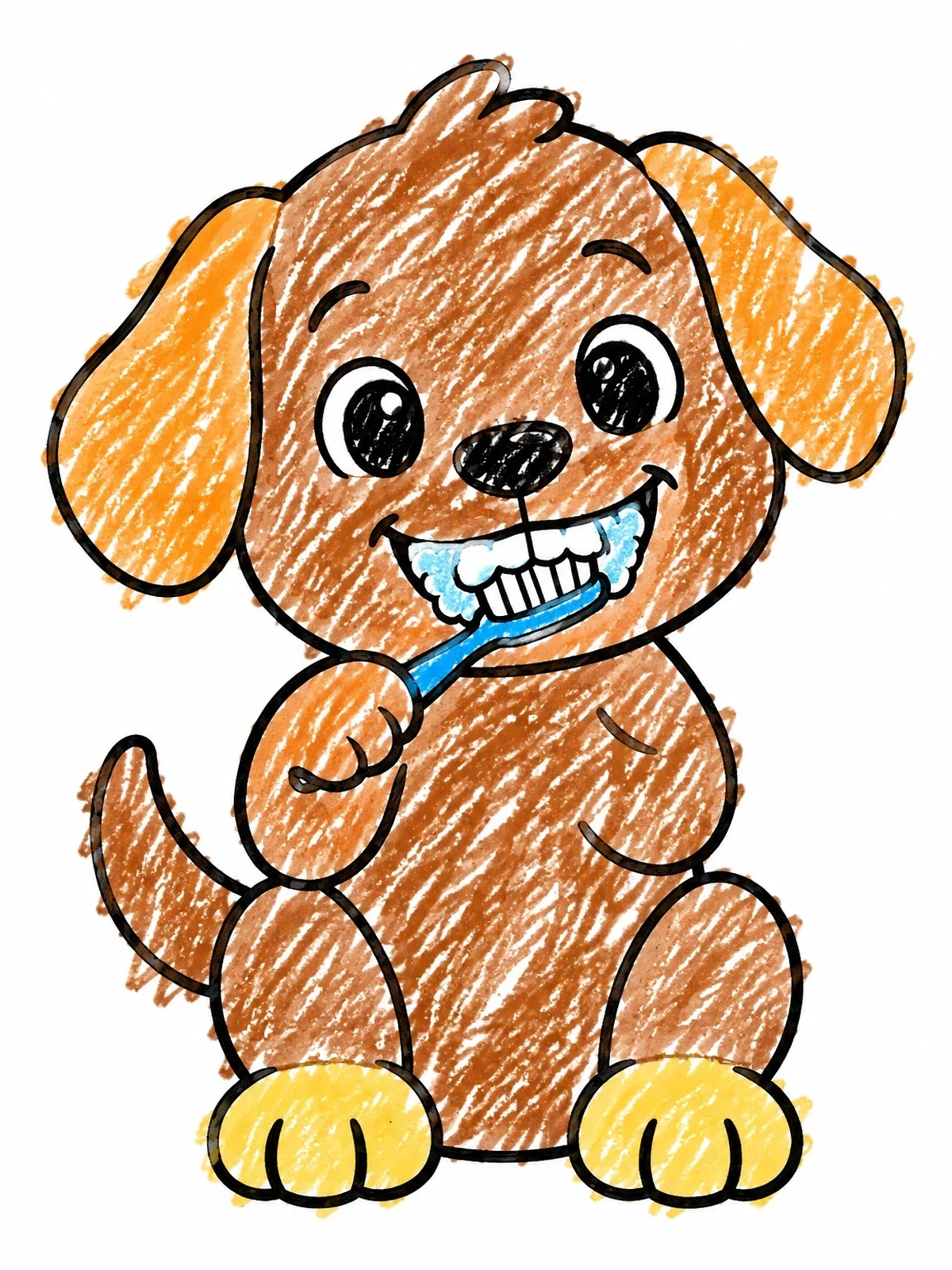 Colored example of the Cute Puppy Brushing Teeth coloring page
