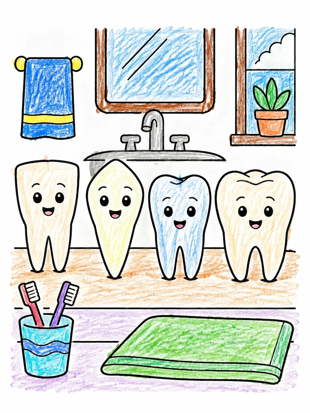 Colored example of the Cute Smiling Teeth In Bathroom coloring page