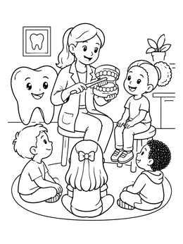 Free printable Dentist Teaching Kids To Brush coloring page