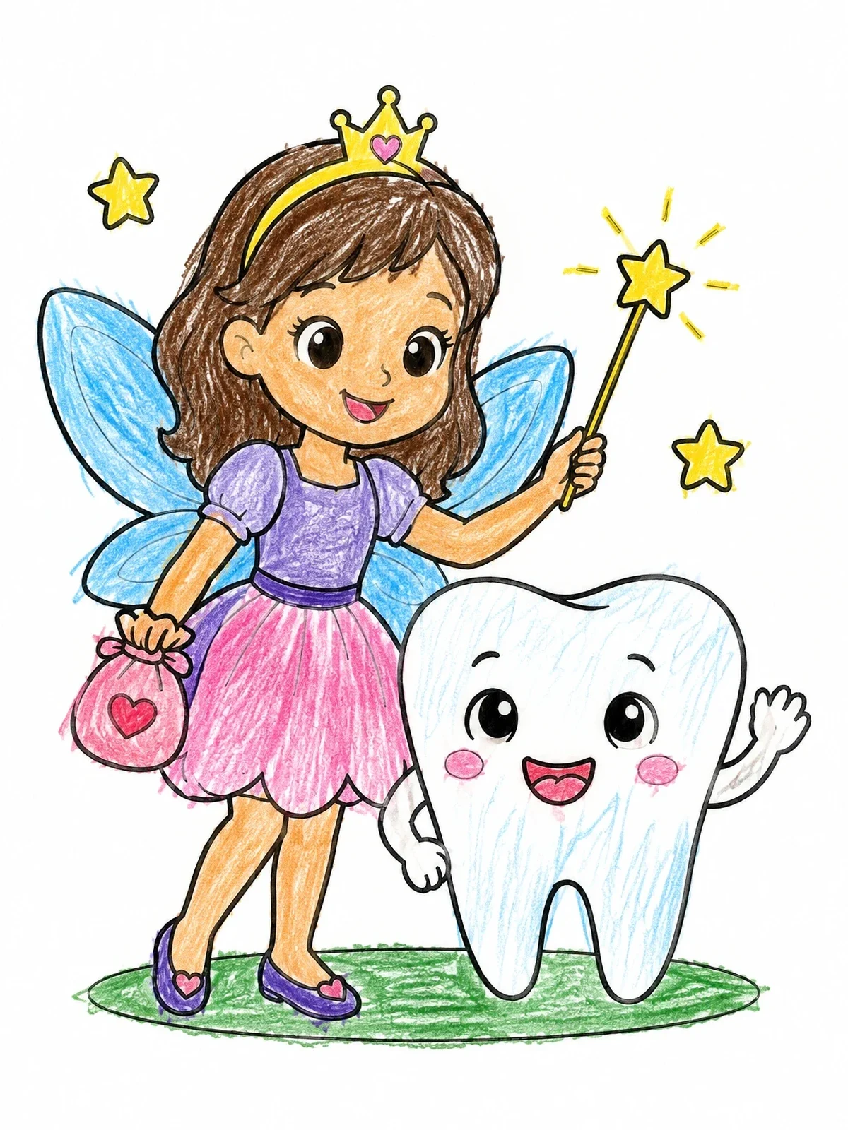 Colored example of the Tooth Fairy And Happy Tooth coloring page