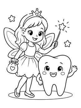 Free printable Tooth Fairy And Happy Tooth coloring page