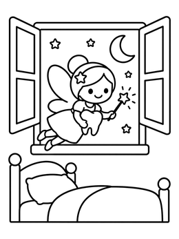 Free printable Tooth Fairy Visiting Bedroom Window coloring page