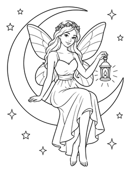 A winged fairy with a lantern on this tooth fairy coloring page.