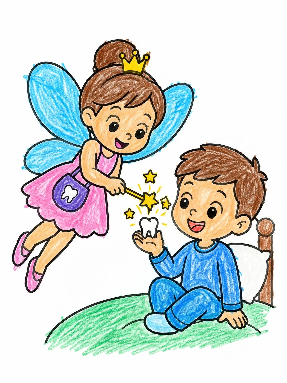 Colored example of the Tooth Fairy Visiting A Little Boy coloring page