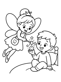 Free printable Tooth Fairy Visiting A Little Boy coloring page