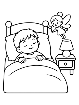 Free printable Tooth Fairy Visiting Sleeping Boy coloring page