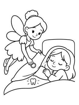 Free printable Tooth Fairy Visiting Sleeping Child coloring page