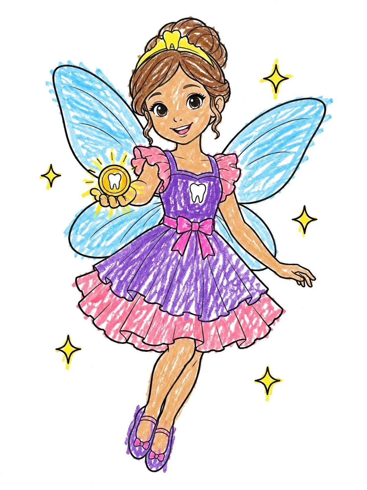 Colored example of the Tooth Fairy With Glowing Coin coloring page