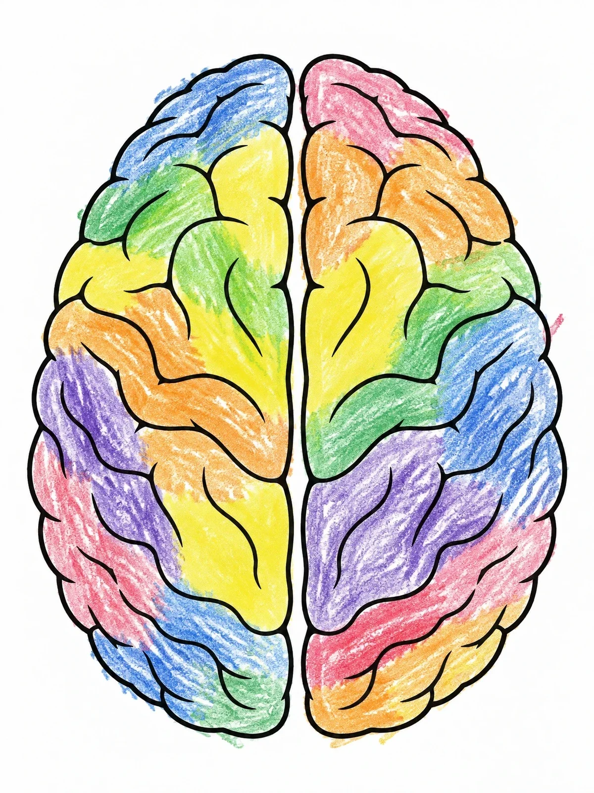 Colored example of the Top View Of Human Brain Hemispheres coloring page