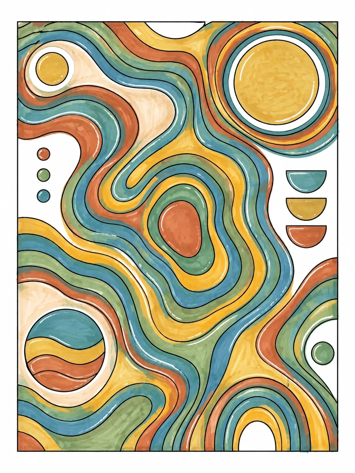 Colored example of the Topographic Flow Optical Illusion coloring page