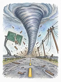 Tornado Sweeping Across The Highway Coloring Page