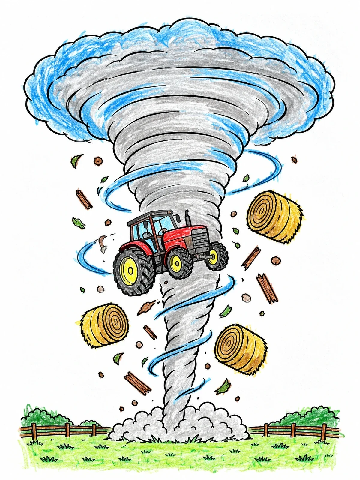 Colored example of the Tornado Sweeping Across Farmland coloring page