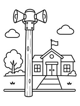 Free printable Warning Siren Outside School Building coloring page