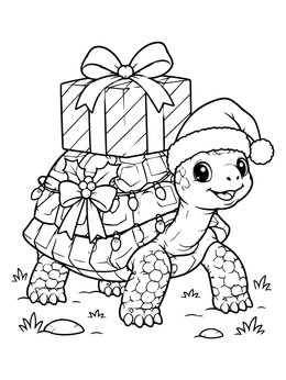 Free printable Festive Tortoise With Christmas Gift coloring page