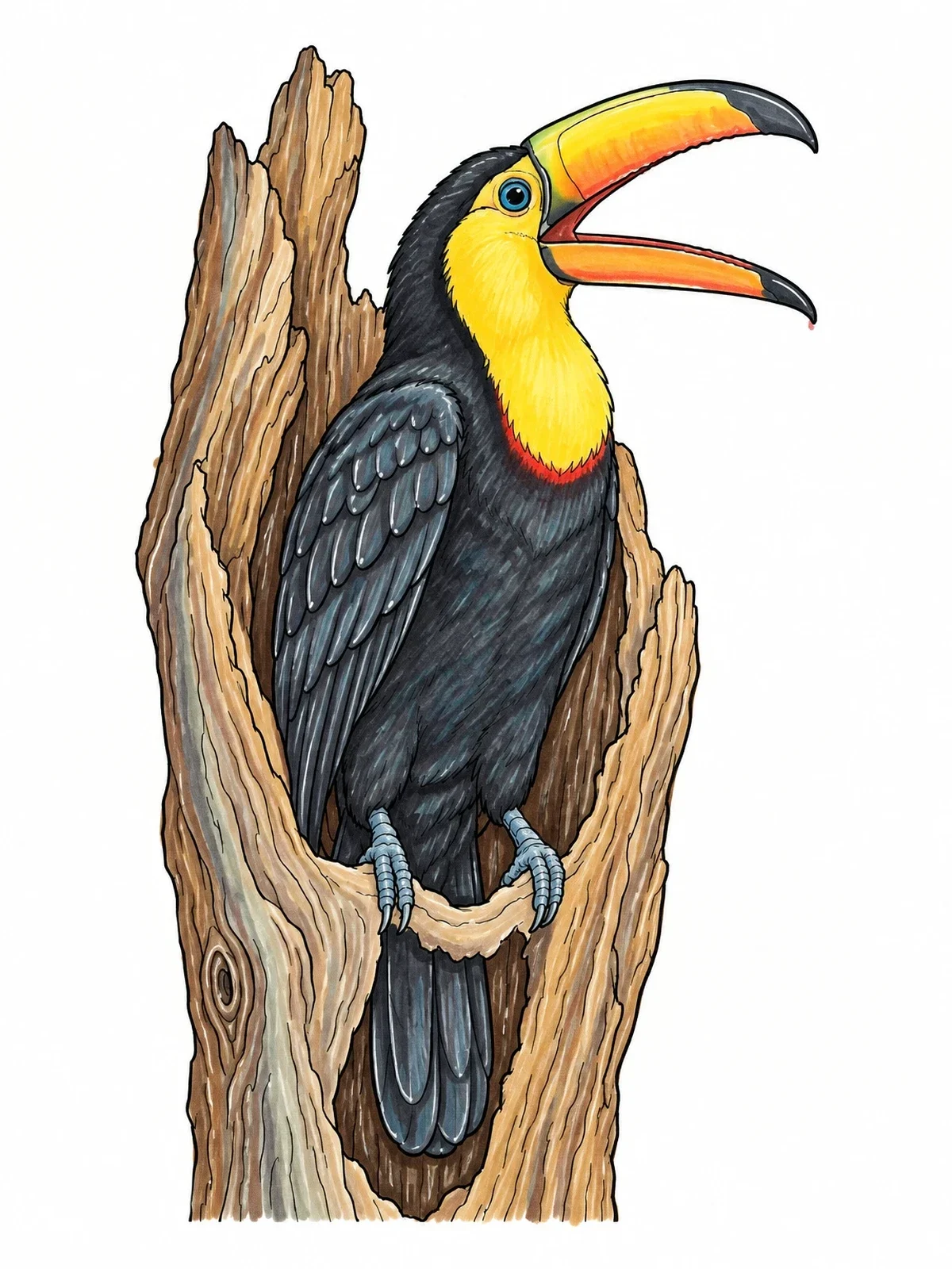 Colored example of the Toucan Calling From Tree Hollow coloring page