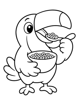 Free printable Toucan Eating Cereal With Spoon coloring page
