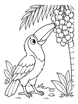 Free printable Toucan Eating Palm Berries coloring page
