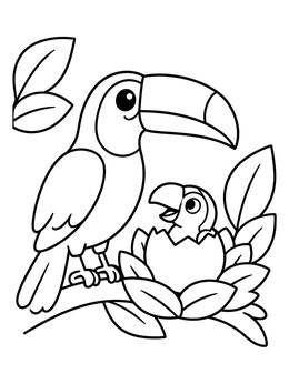 Free printable Toucan Parent And Baby In Nest coloring page