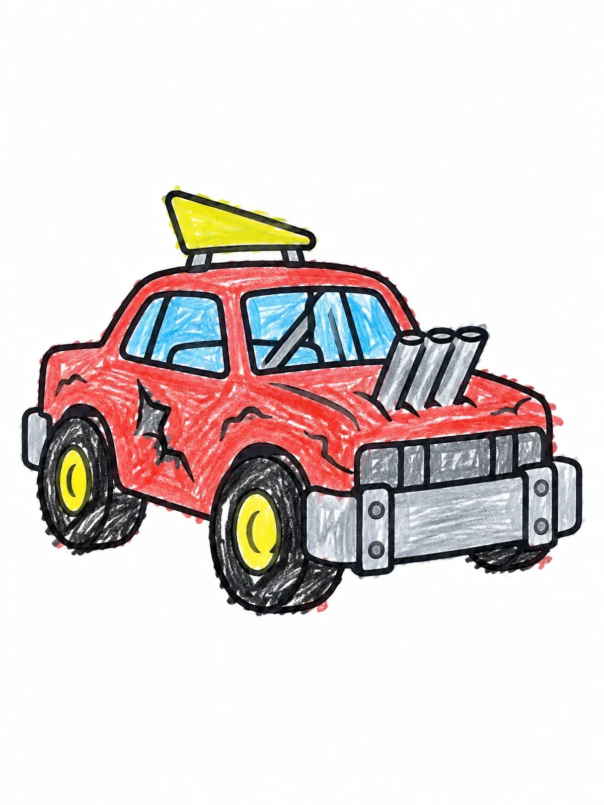 Colored example of the Tough Demolition Derby Car coloring page