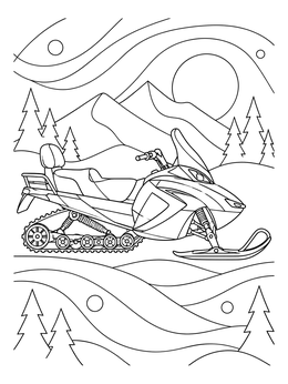 Free printable Touring Snowmobile In Winter Landscape coloring page