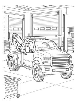 Free printable Tow Truck In Auto Repair Shop coloring page
