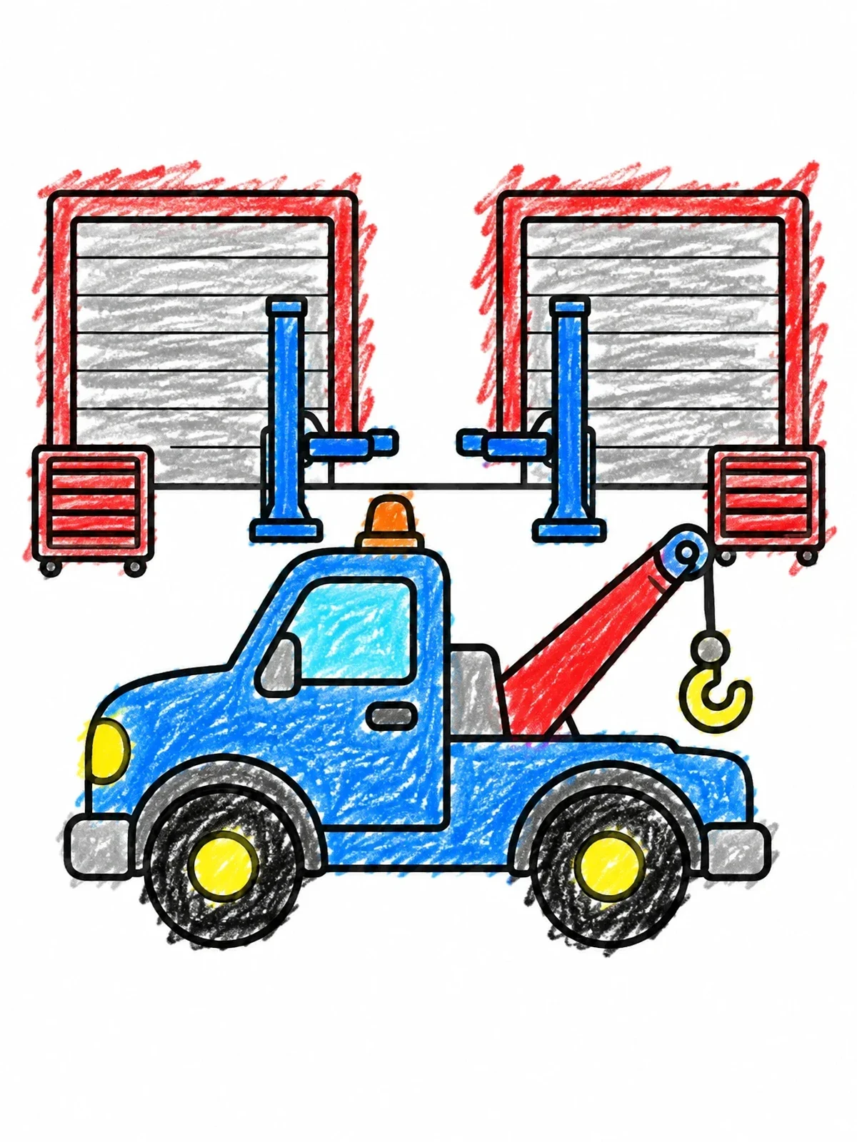 Colored example of the Tow Truck At The Repair Shop coloring page