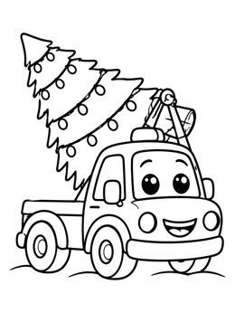 Free printable Cheerful Tow Truck With Christmas Tree coloring page