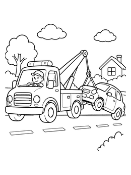 Free printable Tow Truck Helping A Broken Car coloring page