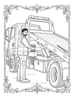 Free printable Tow Truck Operator With Flatbed coloring page
